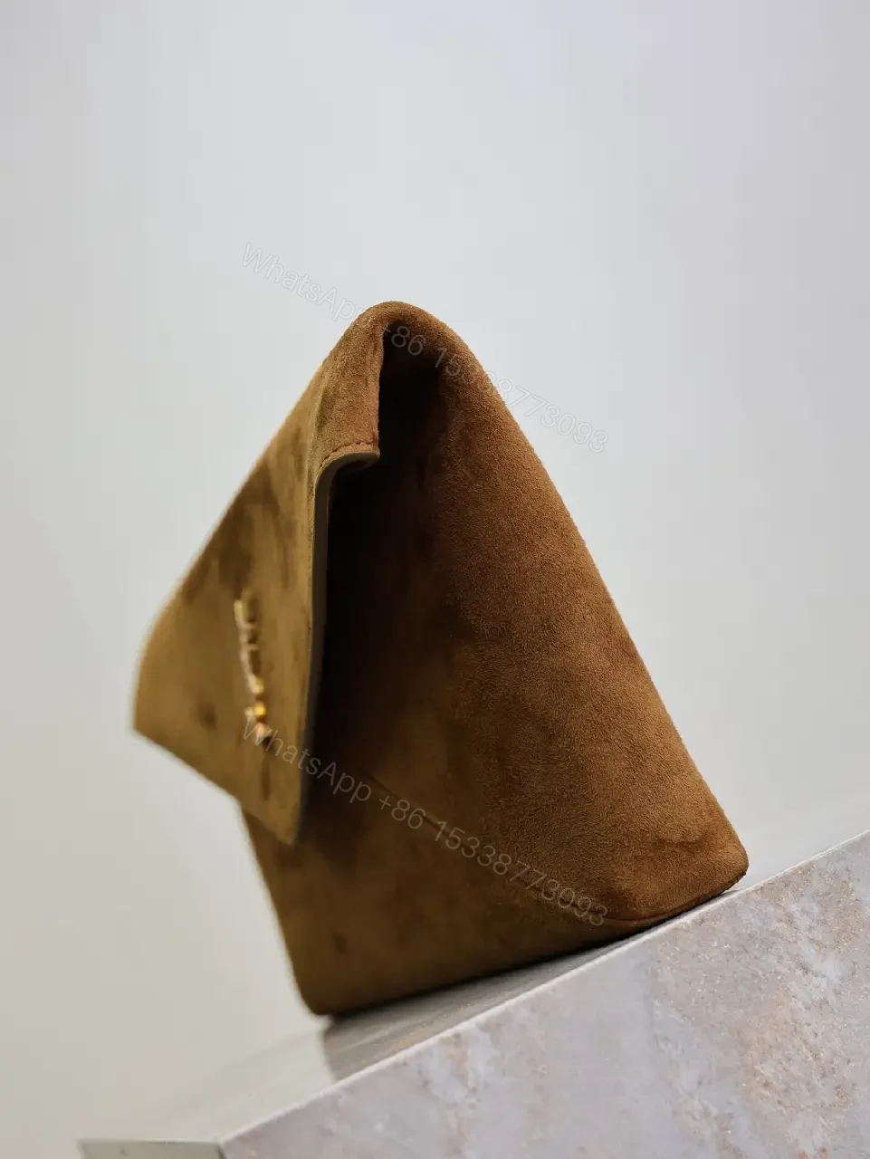 View 5 of Chocolate Suede Envelope Clutch with Gold Hardware