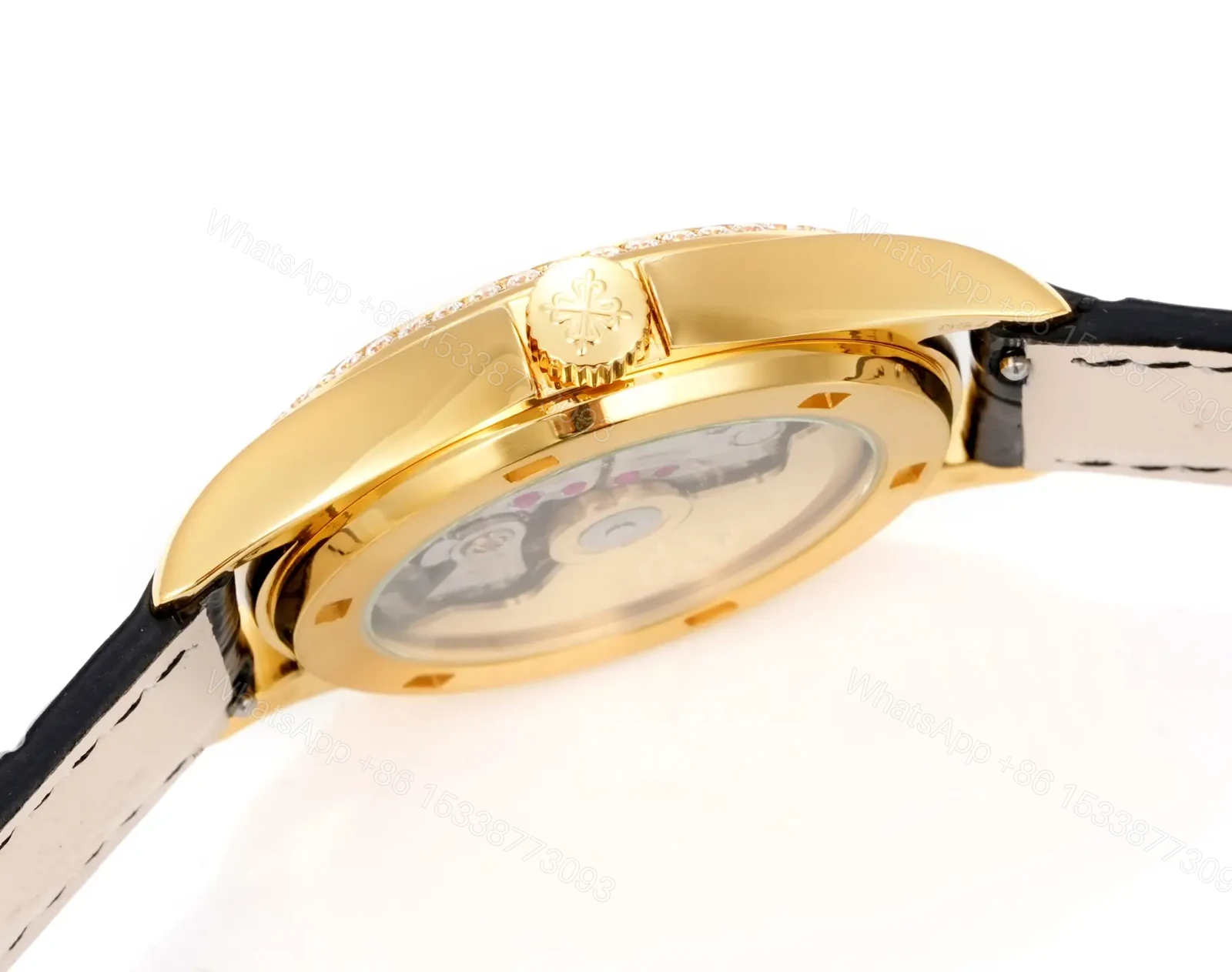 View 8 of Patek Philippe Calatrava Diamond Watch Gold Case Leather Strap Ultimate 37MM PP-CALA-DIA-GOLD37