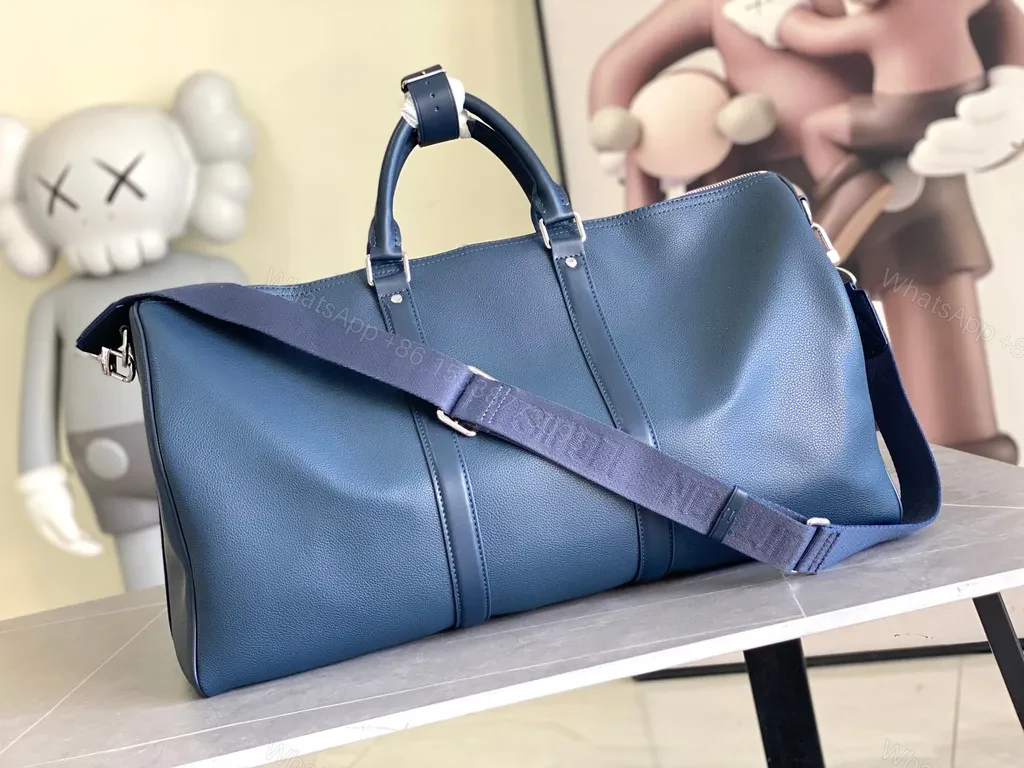 View 3 of Bold Blue Duffle Bag: Pebble Leather-Inspired Luxury Carryall