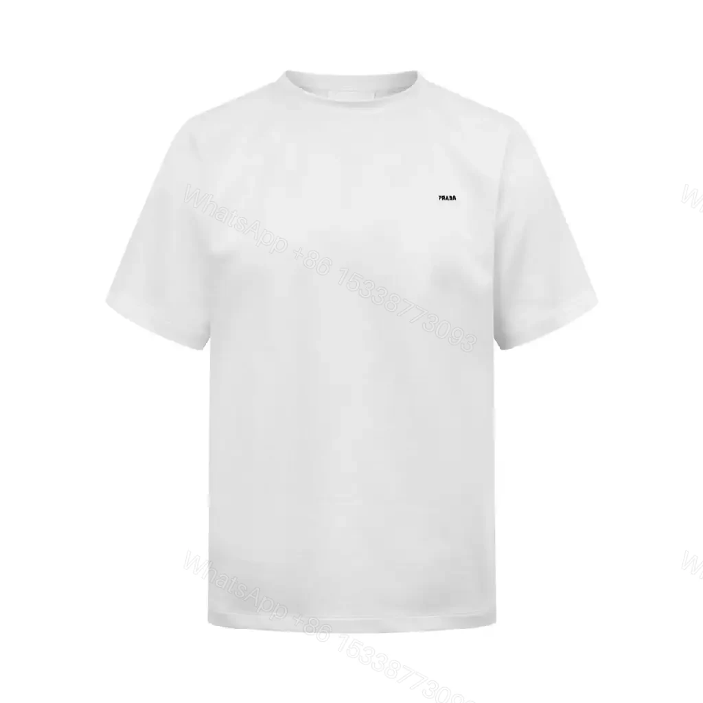 View 3 of White Cotton Crew-Neck Tee with Minimal Logo PRADA Basic Shirt