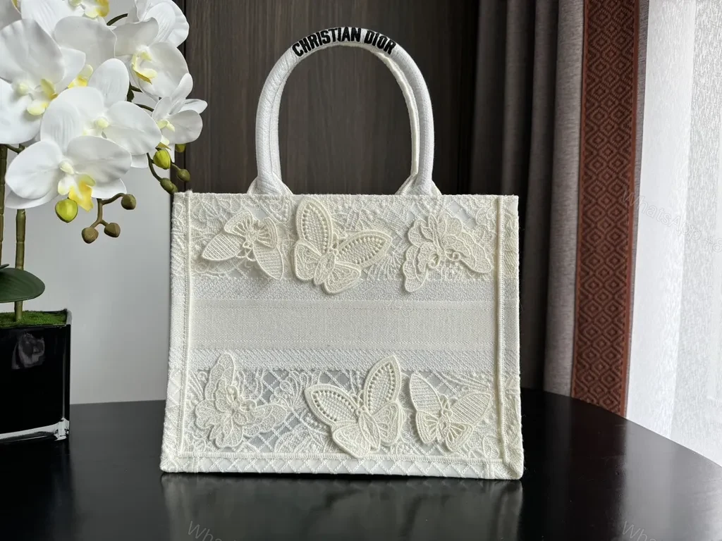 View 7 of Cream Lace Dior Tote: Butterfly Motifs, Luxury Everyday