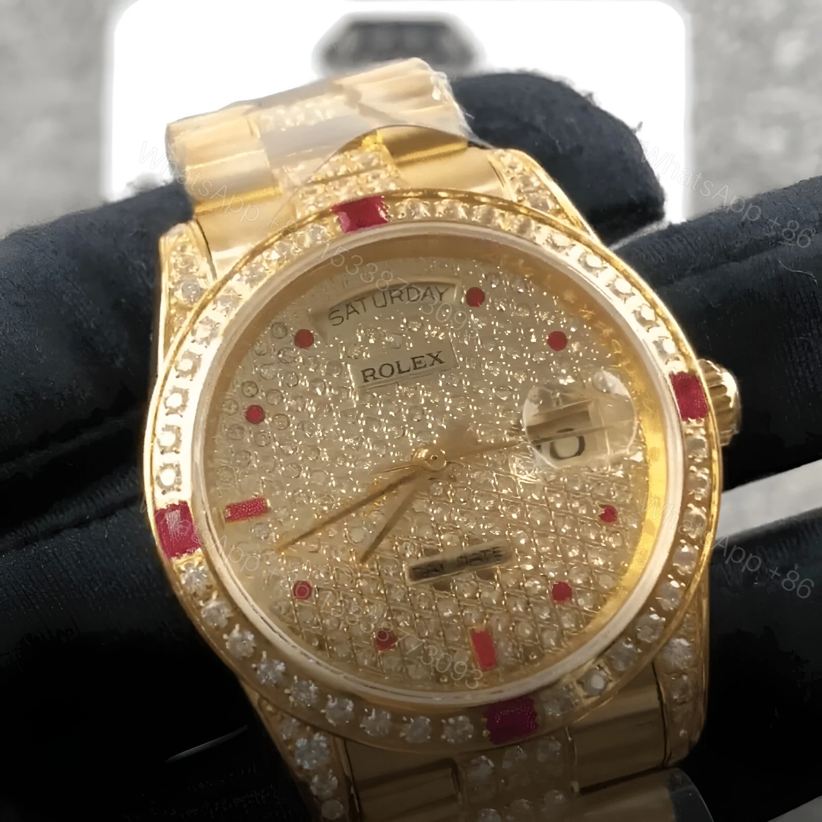 View 4 of Rolex Datejust 116625 Yellow Gold Diamond Dial Iced Out Replica