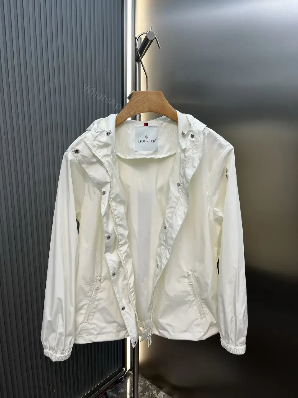 View 6 of Off-White Cream Lightweight Hooded Windbreaker with Zipper Front
