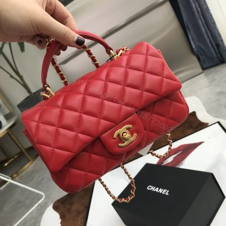 View 3 of Bold Red Quilted Calfskin Night-Out Bag with Crossbody Chain