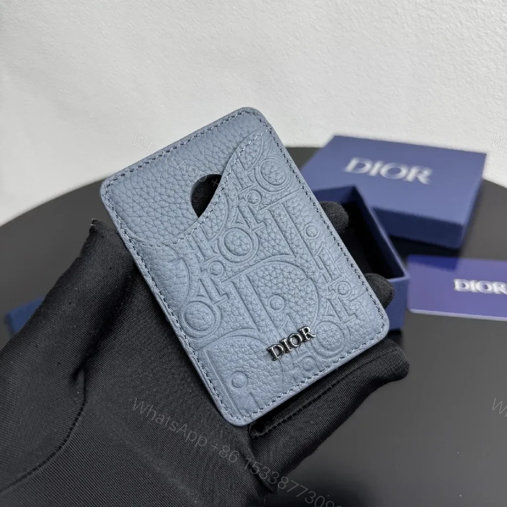 View 5 of Textured Monogram Card Case - Slim Luxury Leather Wallet