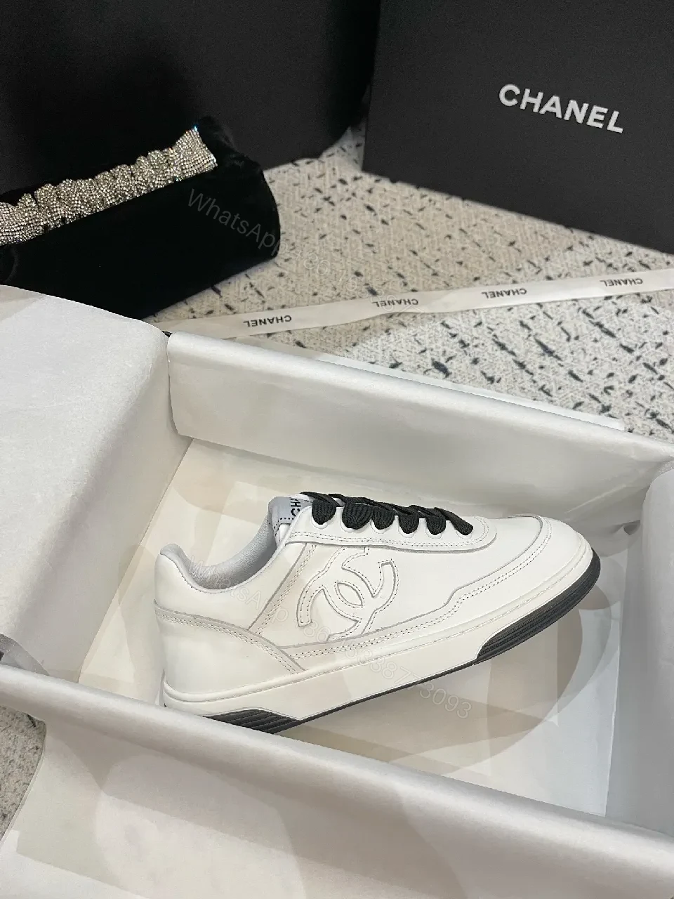 View 8 of White Leather Low-Top Sneakers with Luxe Detailing