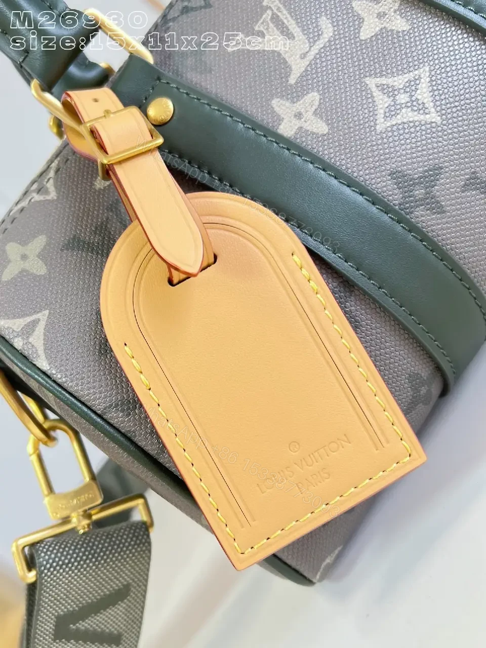 View 4 of Green Leather-Trim Satchel: Monogram Modern Luxury Bag