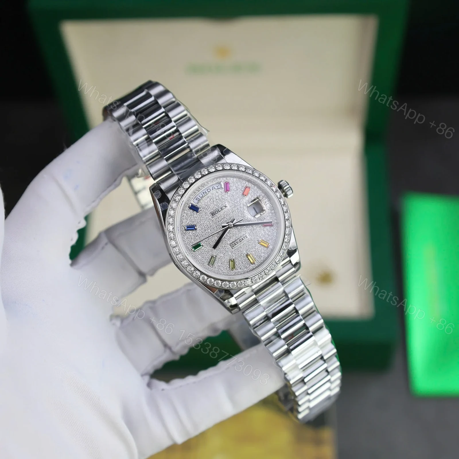 View 3 of Superclone Rolex Day-Date Diamond-Paved Dial 128349rbr-0006 36 mm