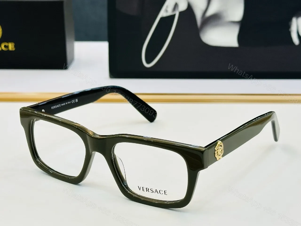 View 7 of Elegant Black Acetate Frames – Gold Medusa Detail, Rectangular