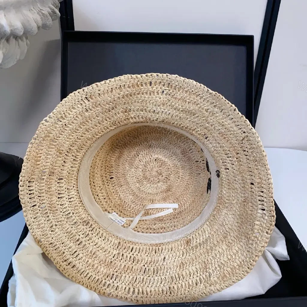 View 2 of Natural Straw Hat with LOEWE-Style Print - Lightweight, Sun-Shielding Cap