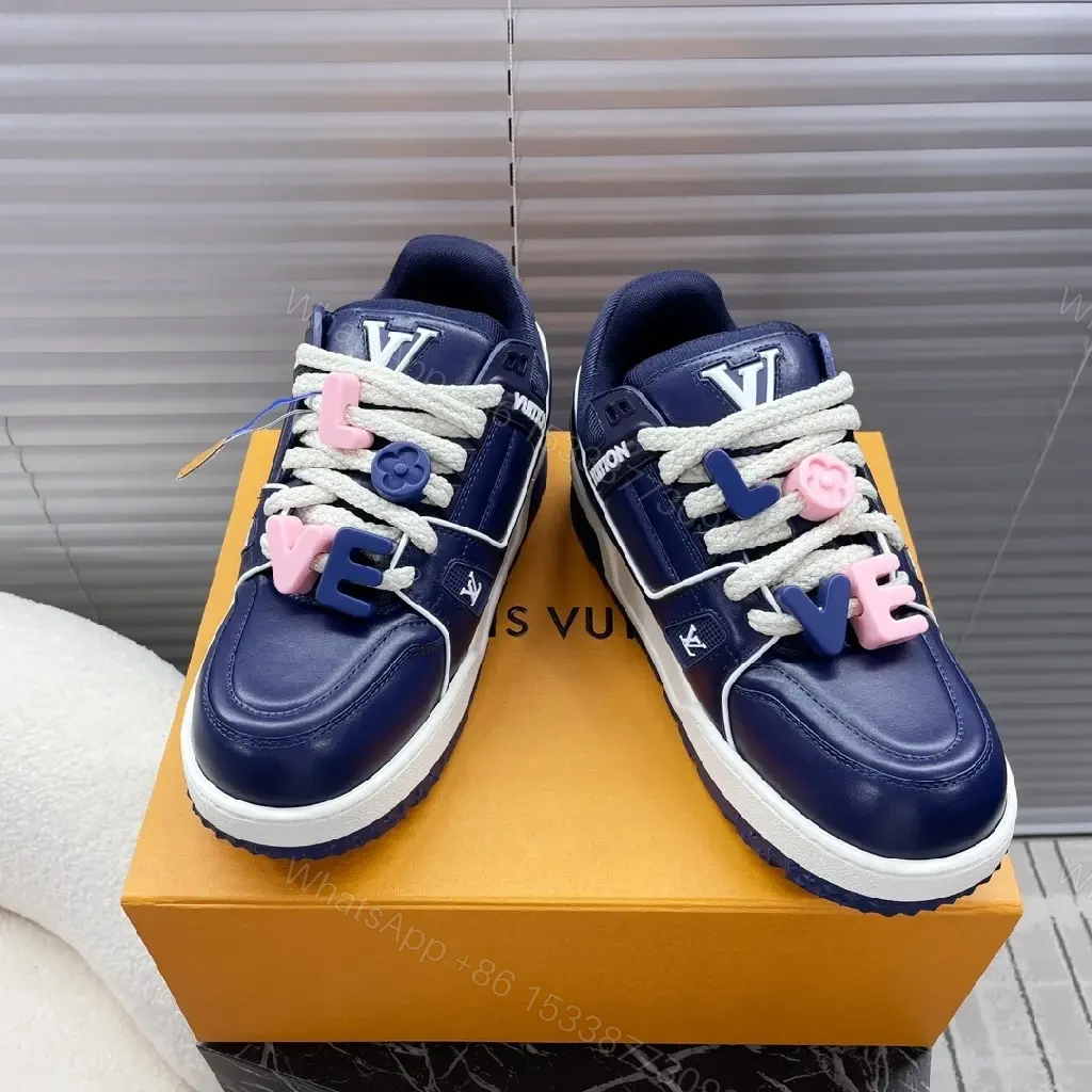 Navy Leather High-Top Sneakers with Charms and LV-Inspired Accents — view 1