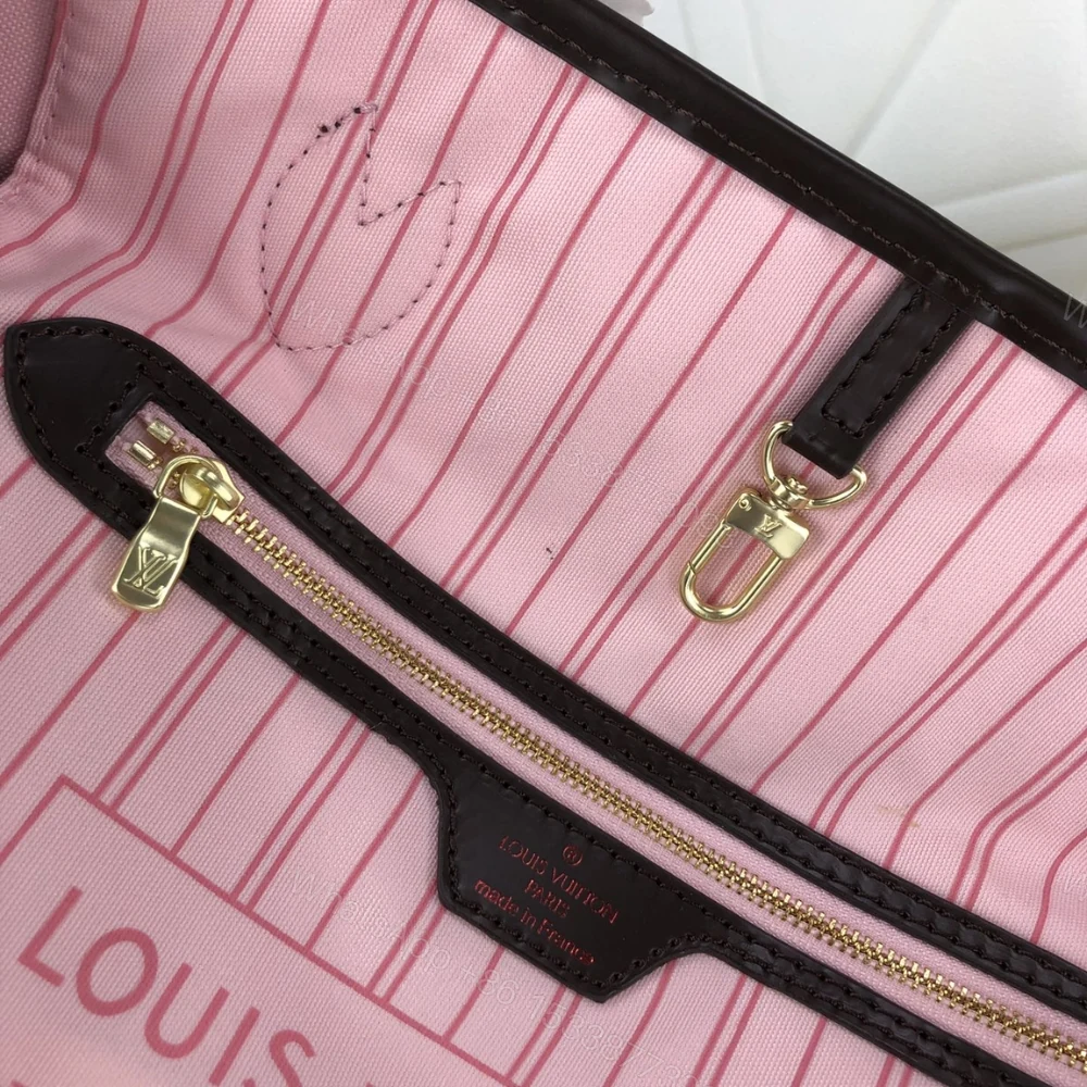 View 7 of Louis Vuitton Damier Ebene Neverfull MM Brown And Light Pink 32Cm N41603