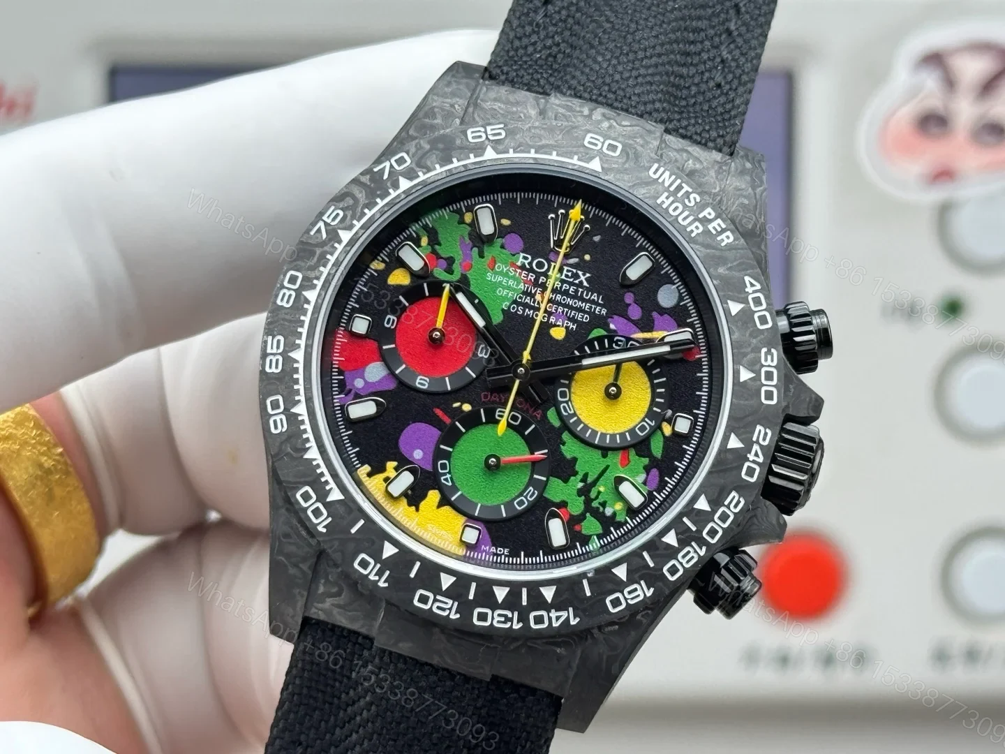 View 6 of Rolex Daytona Carbon Fiber Graffiti Replica 40MM Premium Black Fabric Strap R74-GRAFFITI