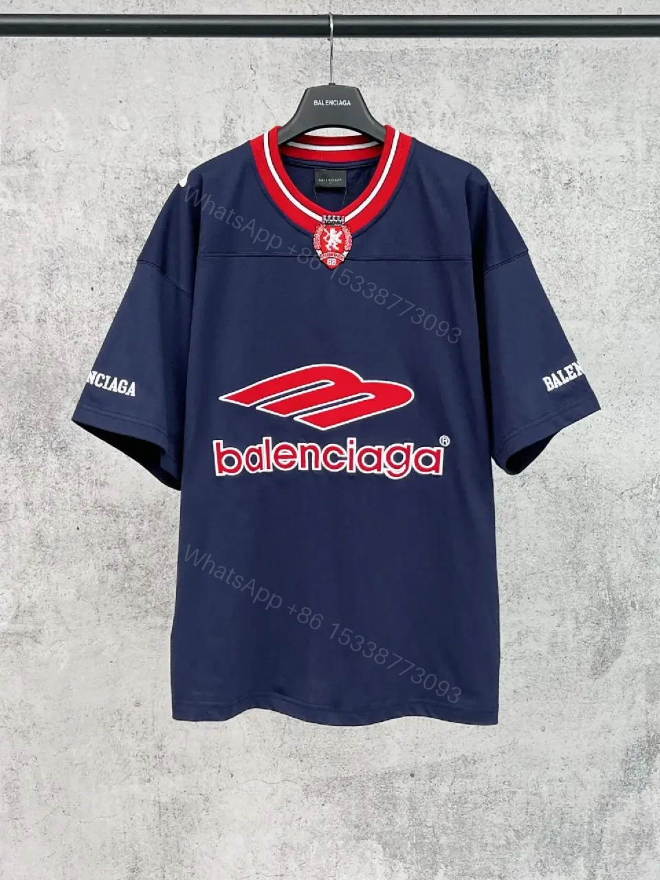 View 10 of Navy Jersey with Bold Logo, Red Trim, Luxe Streetwear