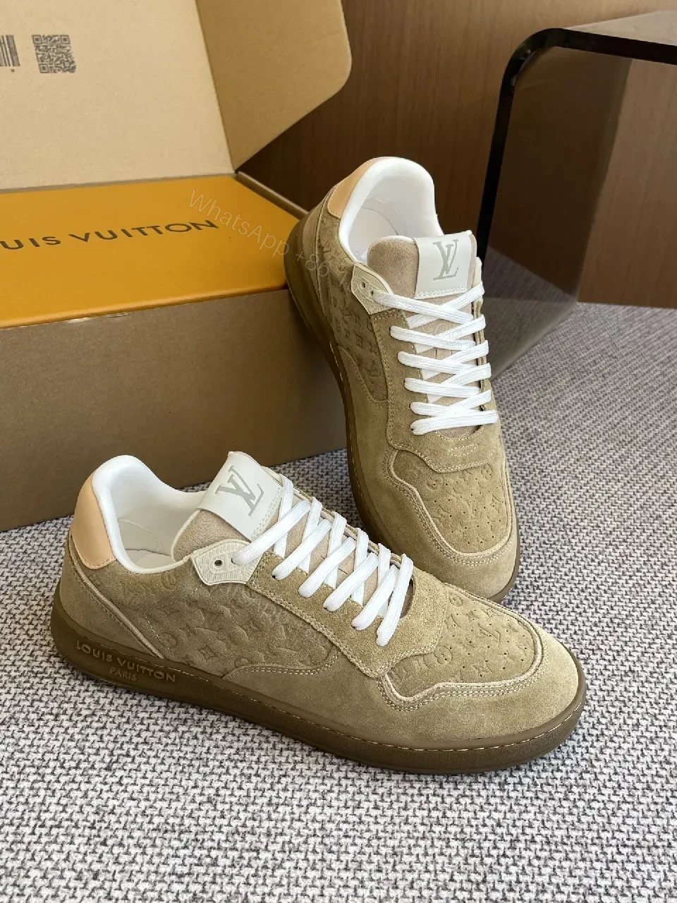 View 2 of Beige Suede Low-Top Sneakers with Luxe Accents