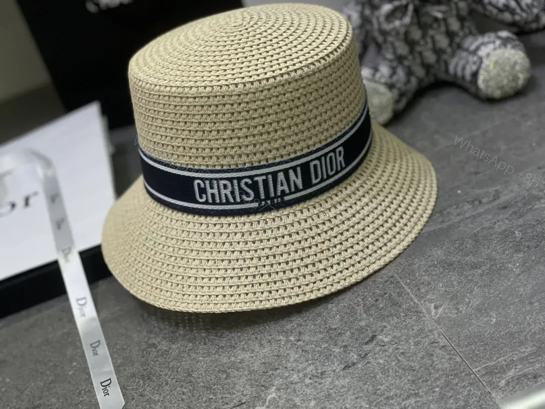 View 6 of Light Beige Straw Bucket Hat with Navy Band