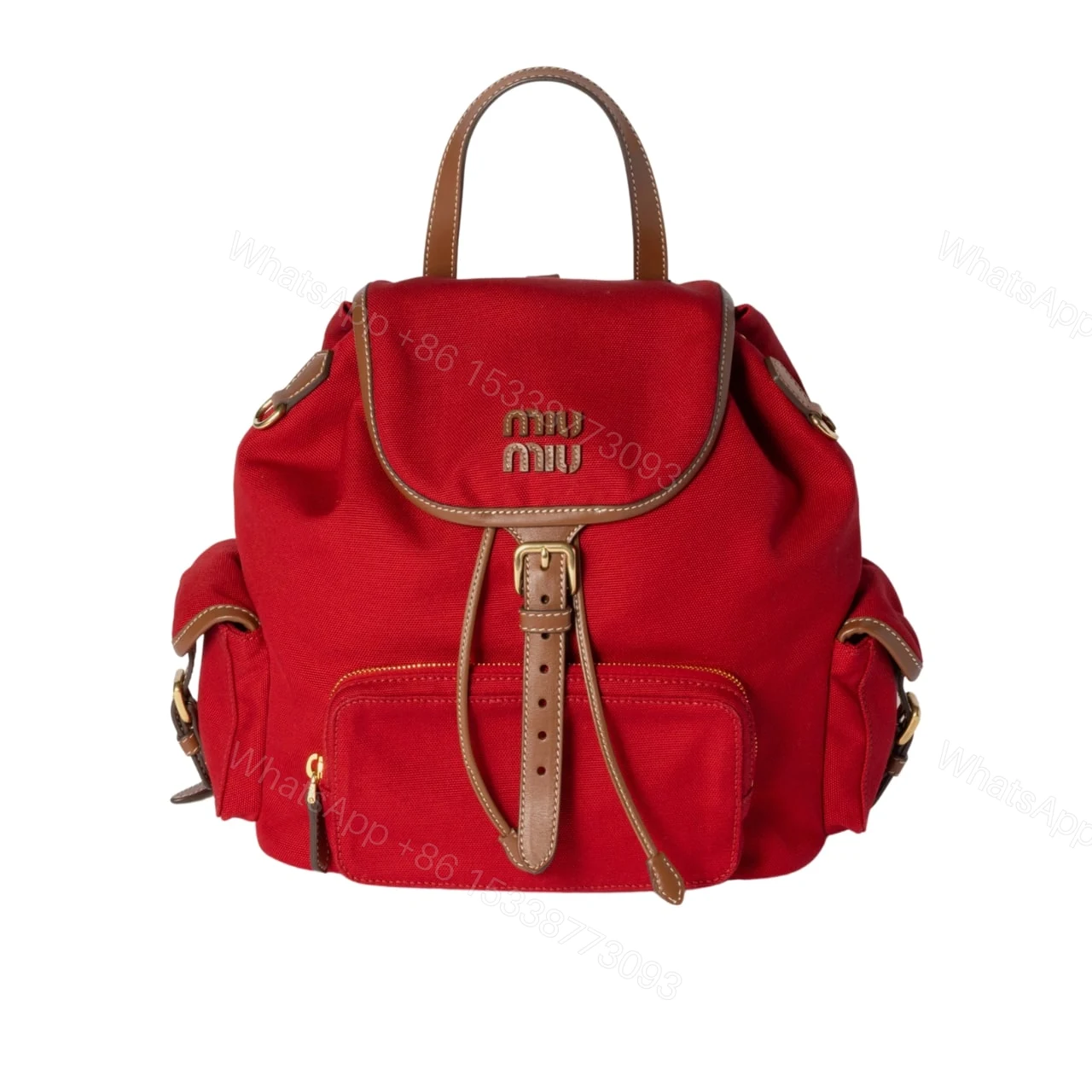 MIUMIU CANVAS BACKPACK CORNFLOWER RED AND BRANDY 27CM 5BZ042 2IBQ F0TQE V OOO — view 1