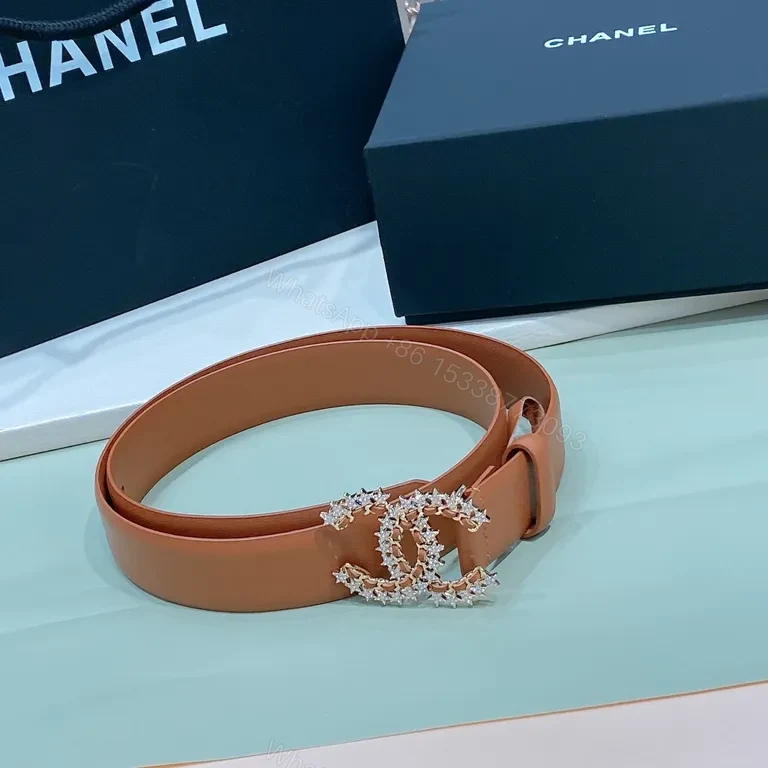 View 6 of Crystal Buckle Belt â€” Leather-Like, Caramel, Versatile Style