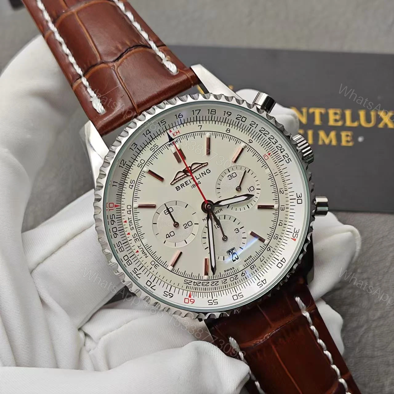 View 12 of Replica Breitling Navitimer Automatic Silver Alligator Watch AB0139211G1P1