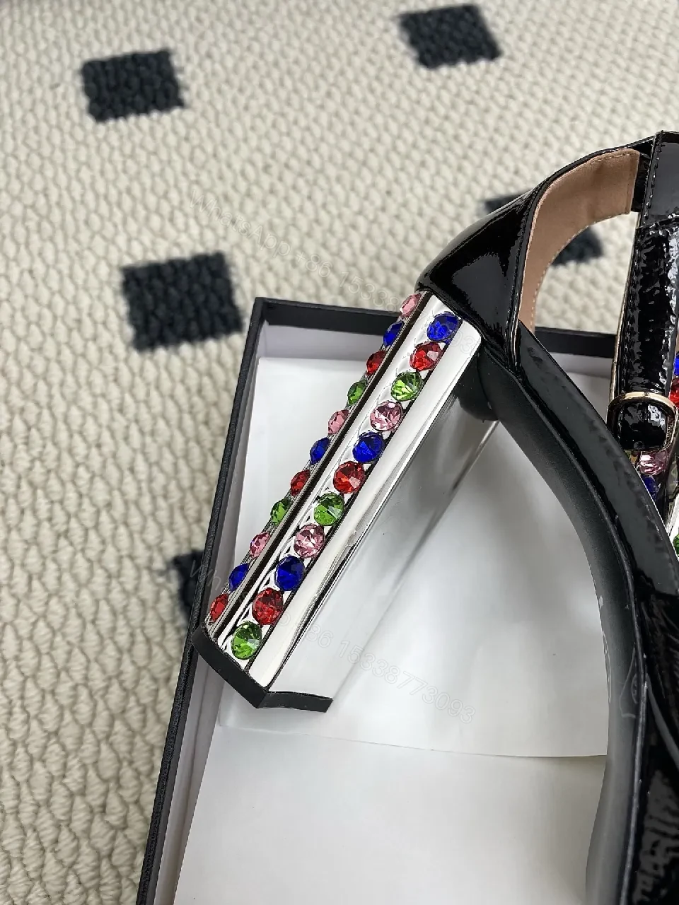 View 3 of Embellished Velvet Sandals with Crystal C-C Closure
