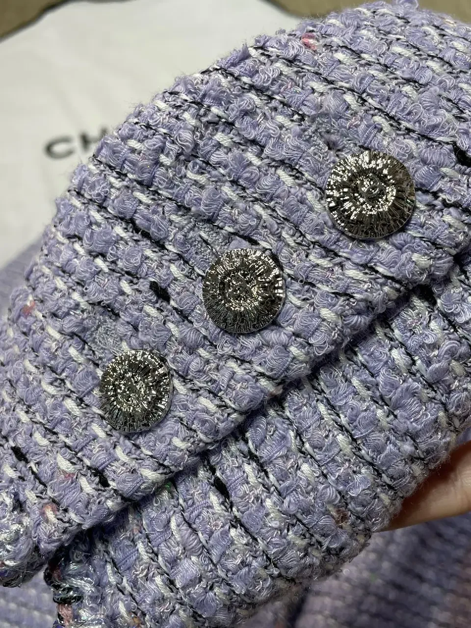 View 11 of Lilac Bouclé Tweed Jacket: Structured Modern Luxury, Ultra Textured