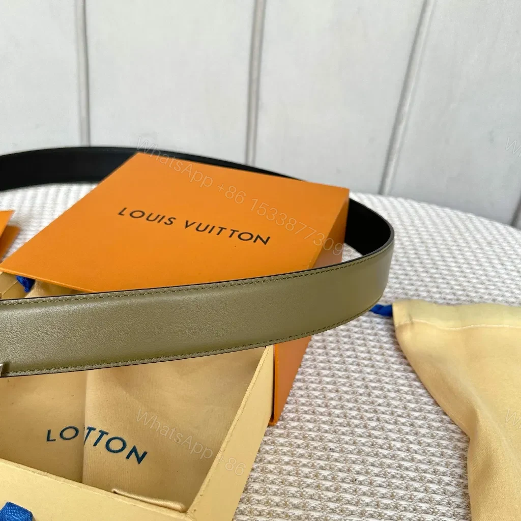 View 6 of Olive/Black Two-Tone Leather Belt with Metallic Buckle