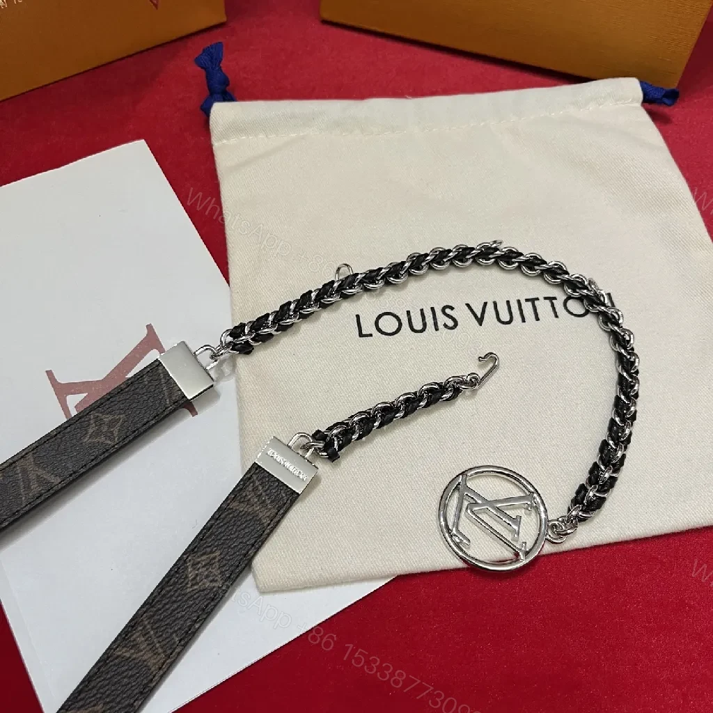 View 6 of Chic Leather Belt Chain Choker with Logo Motif