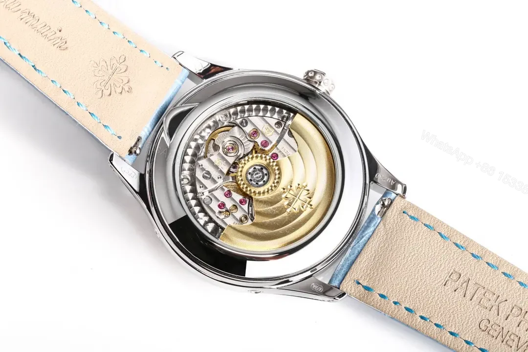 View 7 of Patek Philippe Complications Series Annual Calendar Moon Phase Women’s Watch 4947R/4947G 4948R/4948G White Dial with Blue Leather Strap Diamond Set Case