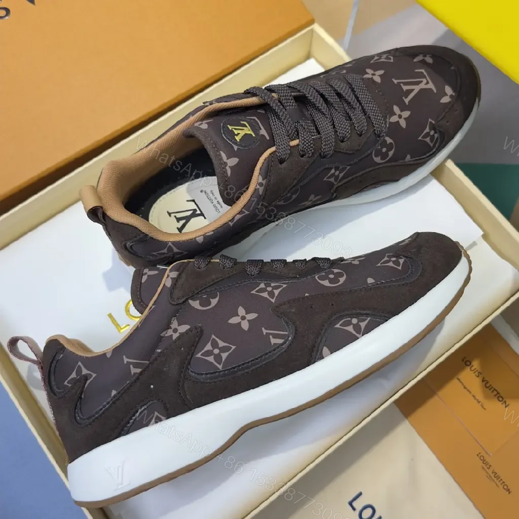 View 5 of Brown Monogram Windrunner Sneaker - Louis Vuitton Style, Low-Top, Lace-Up