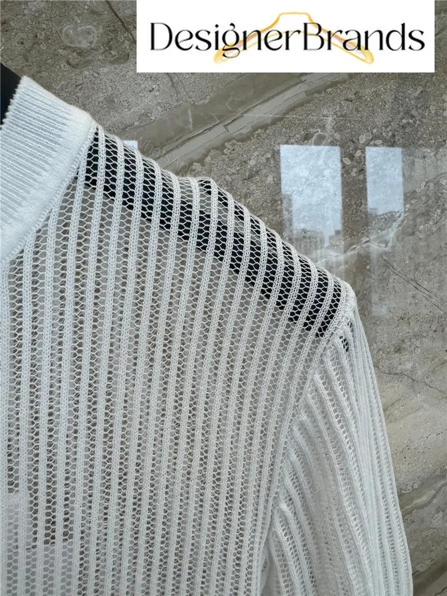 View 8 of White Knit Mesh Top with Dior Crest Embroidered Detail (No Brand Details)