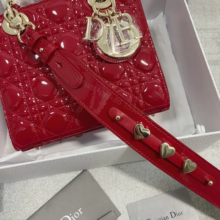 View 4 of Glossy Red Dior-Style Structured Handbag with Gold Hardware