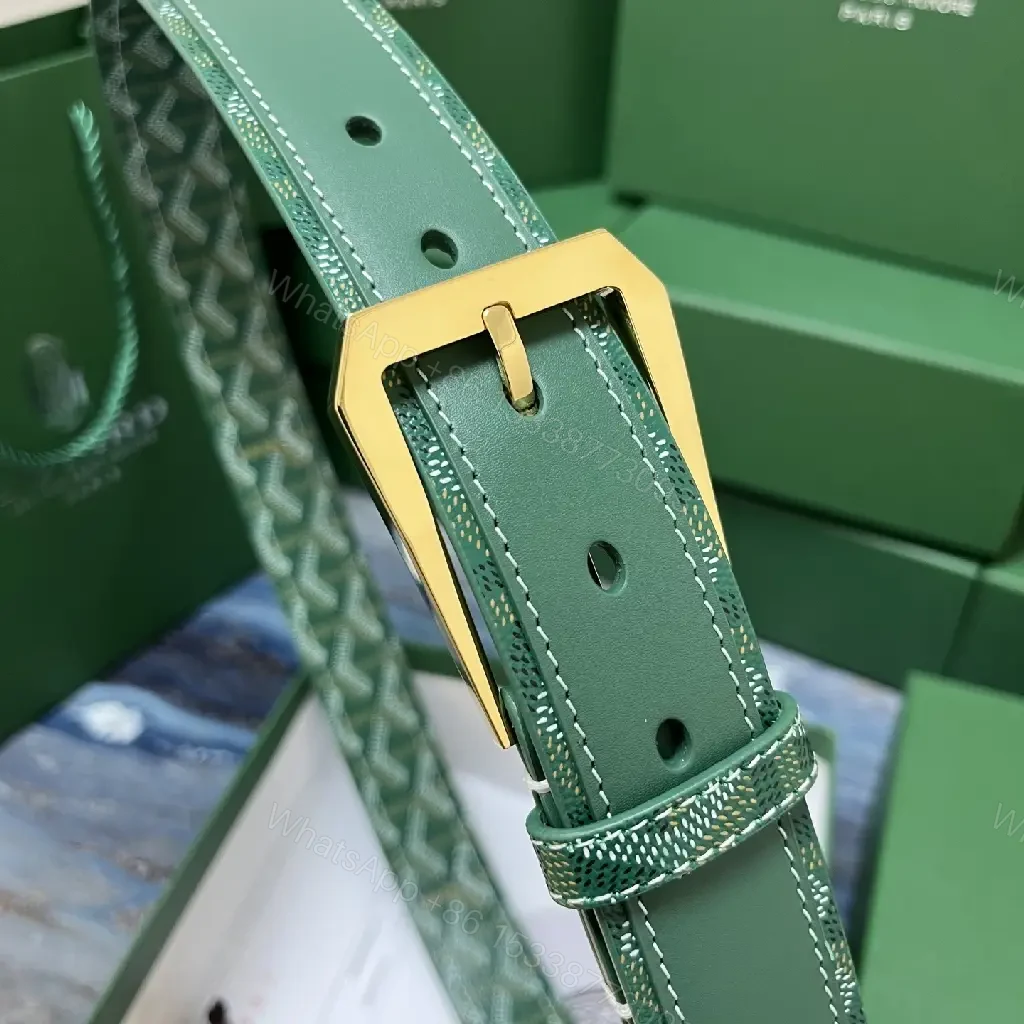 View 3 of Green Leather Chevron Belt - Gold Buckle, Full-Grain