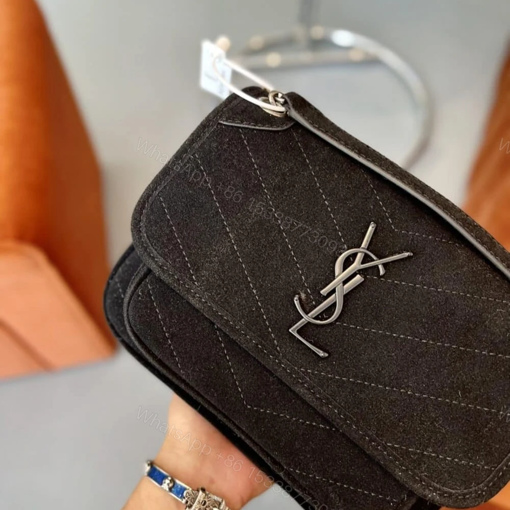 View 3 of Saint Laurent Niki Medium Quilted Suede Shoulder Bag Black 22Cm