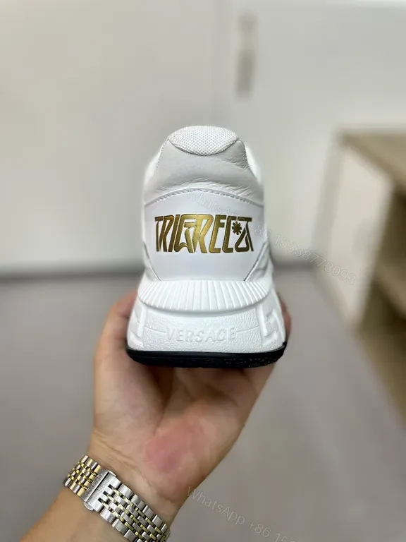 View 9 of Crisp White Versace Leather Sneaker - Luxe Textured Edge