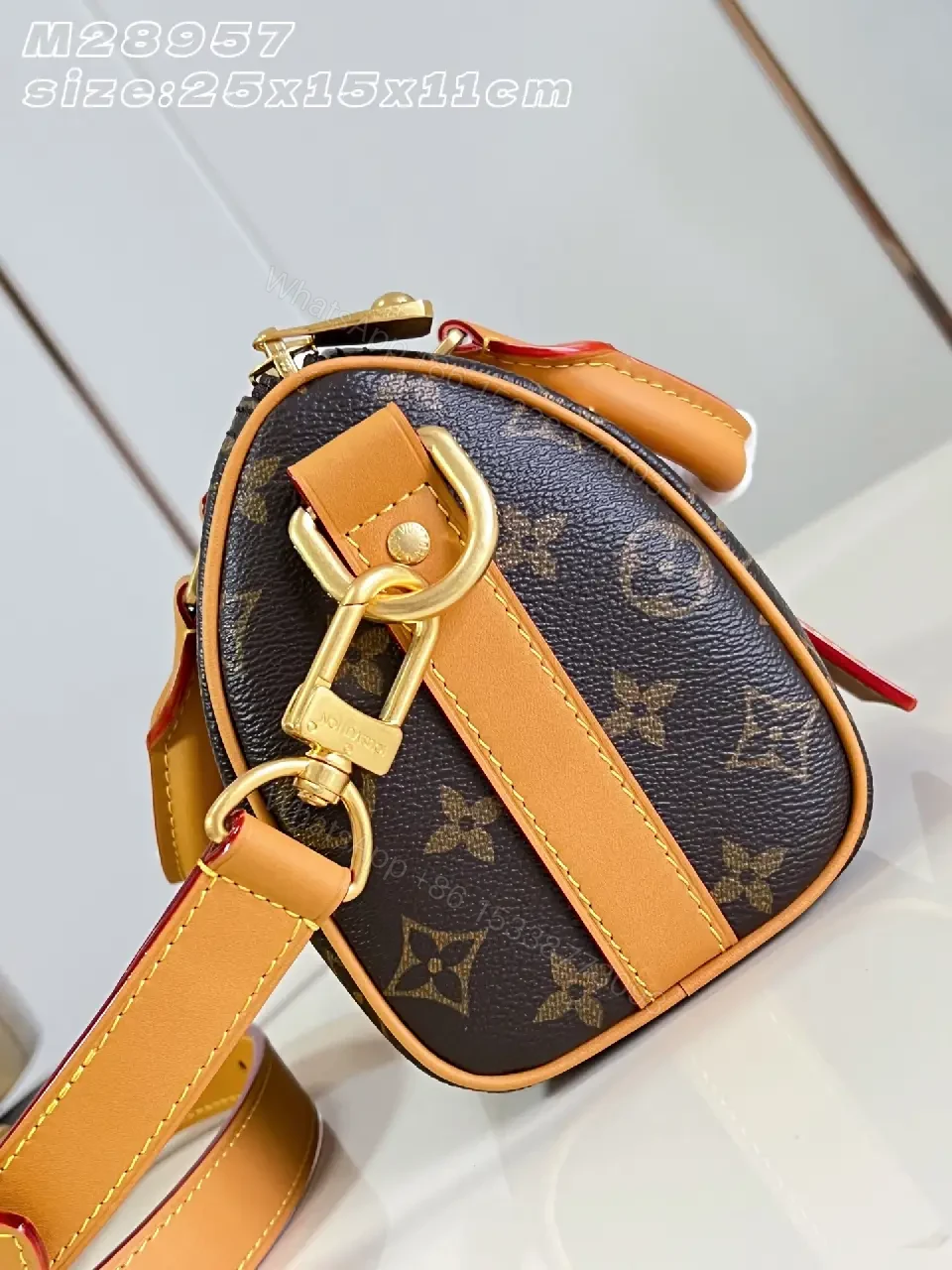 View 3 of Dark Brown Monogram Canvas Duffel Bag with Leather Trims