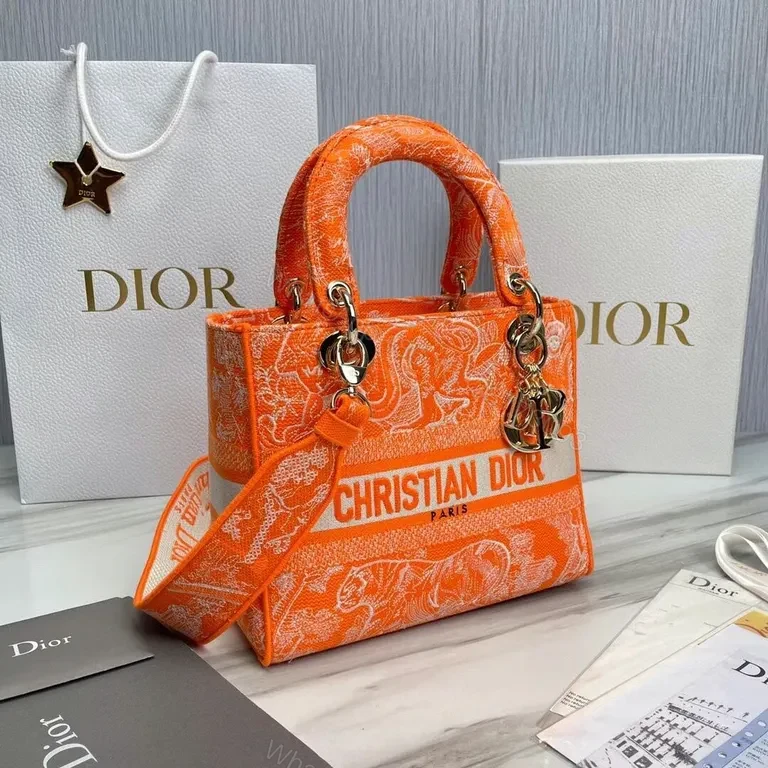 View 5 of Vivid Orange Dior Tote â€” Lux Jacquard, All-Day Versatility