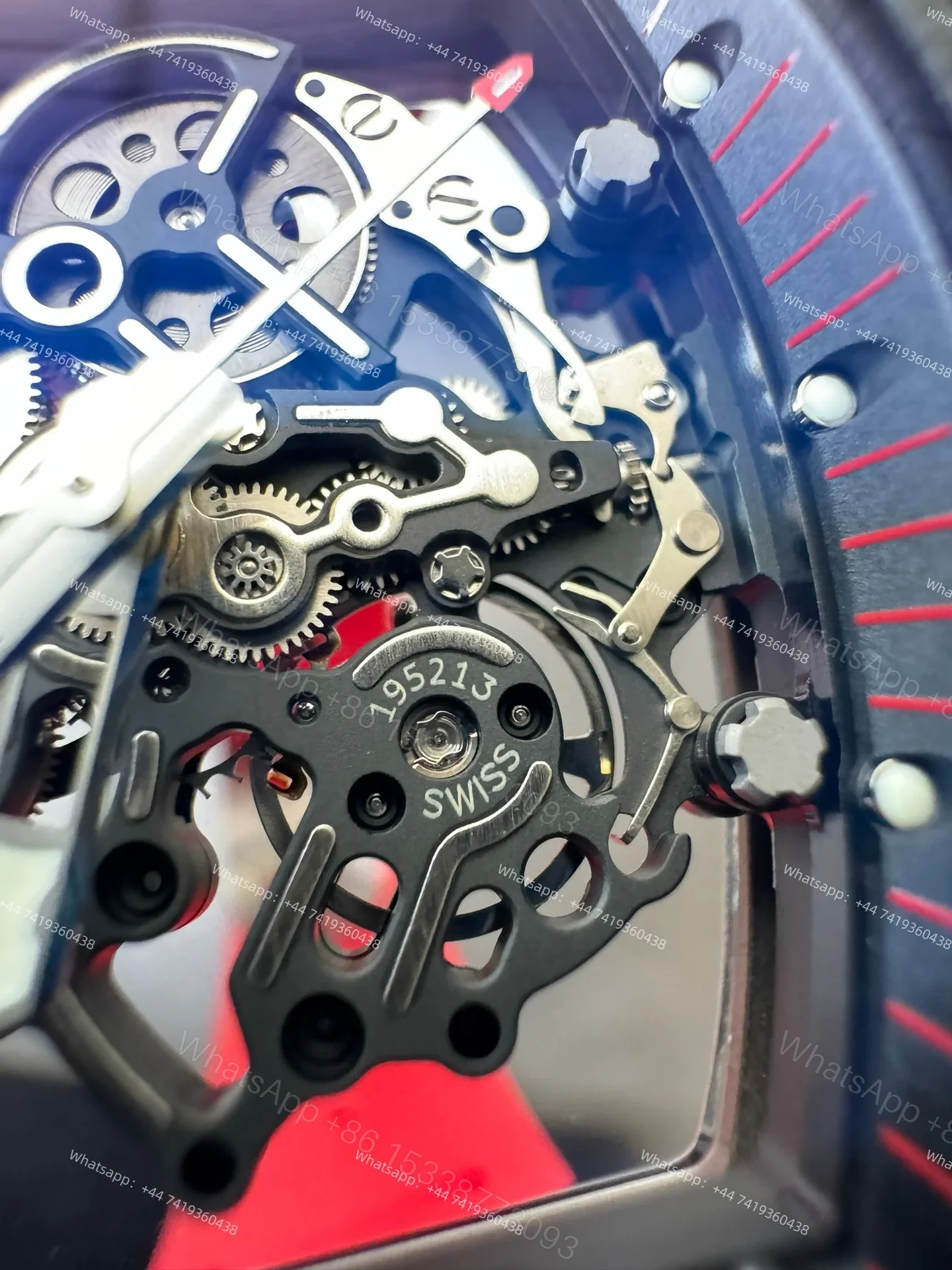 View 18 of Super Clone Richard Mille RM 055 Carbon TPT Red Rubber Strap 1:1 Replica Watch