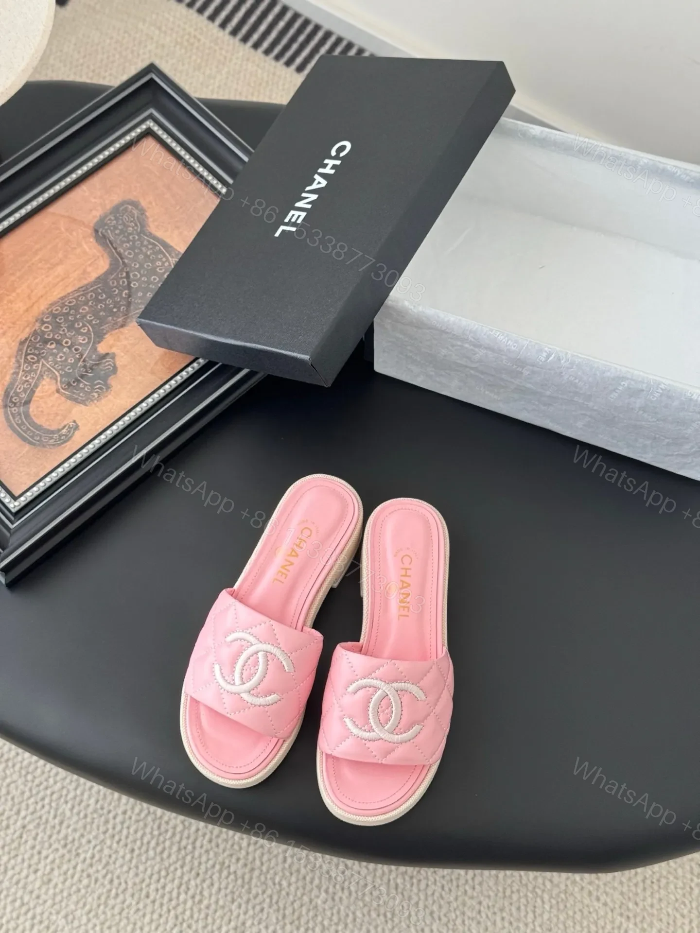 Chanel Women Pink Quilted Leather Slides — view 1