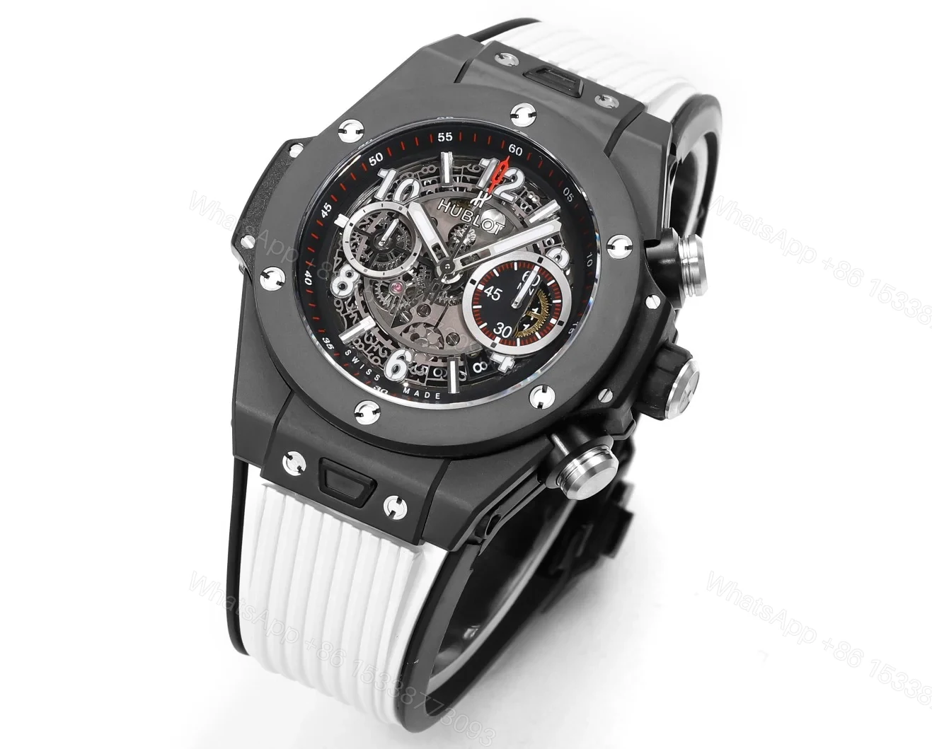 View 2 of Hublot Big Bang Ceramic Replica 45MM Premium Black Case White Rubber Strap Edition RG-HUBLOT-CERAMIC-WHITE-45
