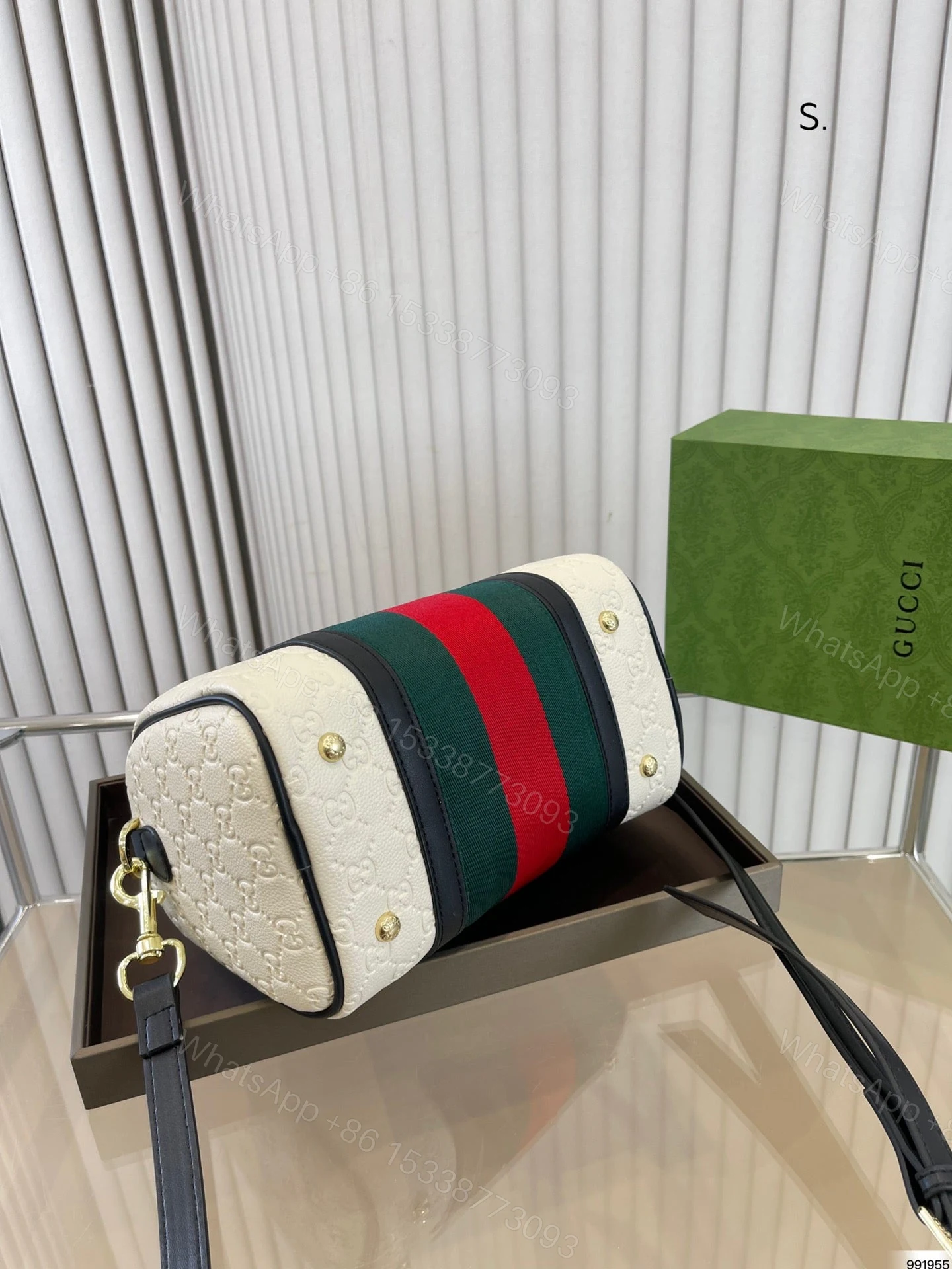 View 7 of Gucci Dark Brown/Beige GG Canvas and Small Vintage Web Boston Bag