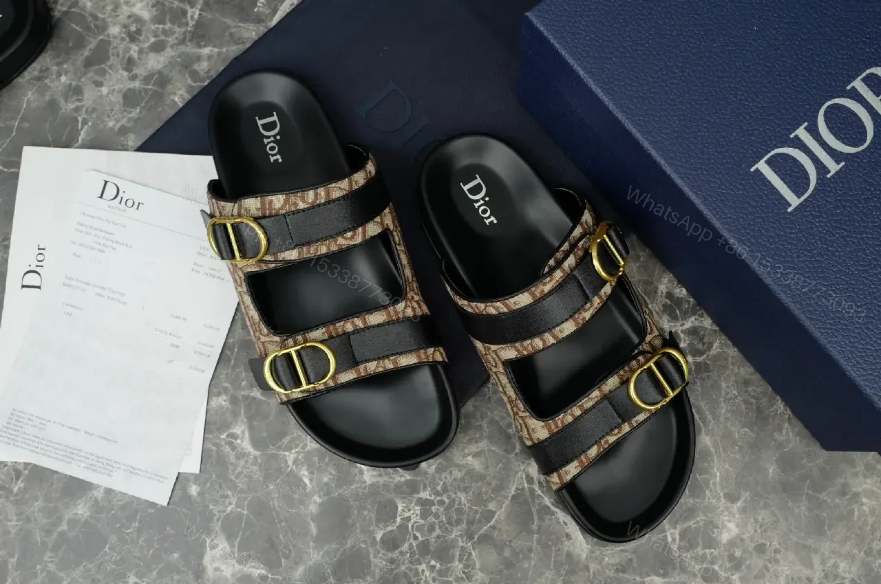 View 5 of Beige Dior Monogram Strappy Slide Sandals