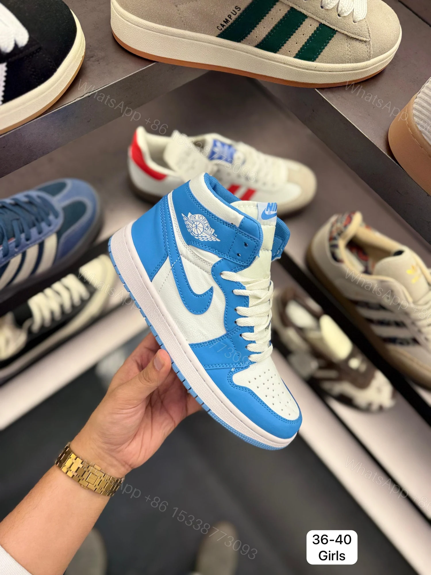 View 4 of FIRST COPY AIR JORDANS RETRO 1 MID UNIVERSITY MOON BLUE