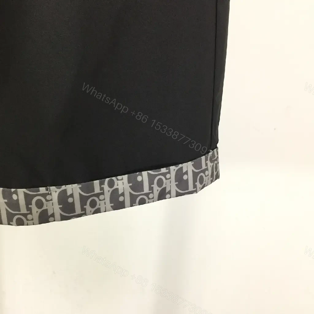 View 3 of Black Satin Drawstring Shorts Dior Logo Contrast Hem