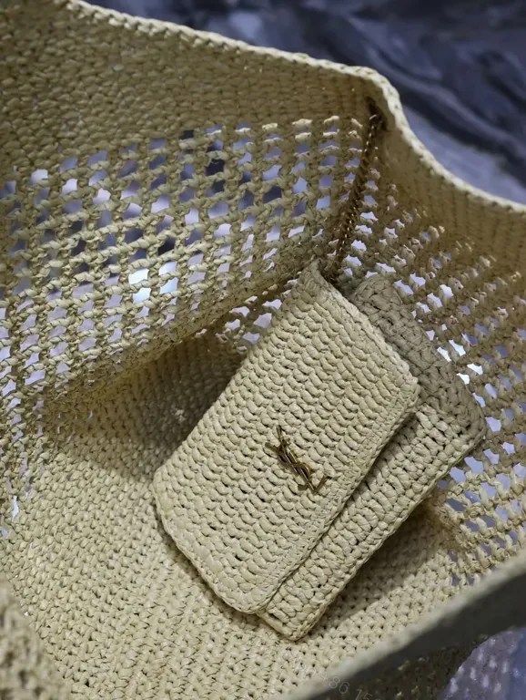 View 3 of Sun-Kissed Weave Tote: YSL Hardware, Open-Top, Luxuriously Practical