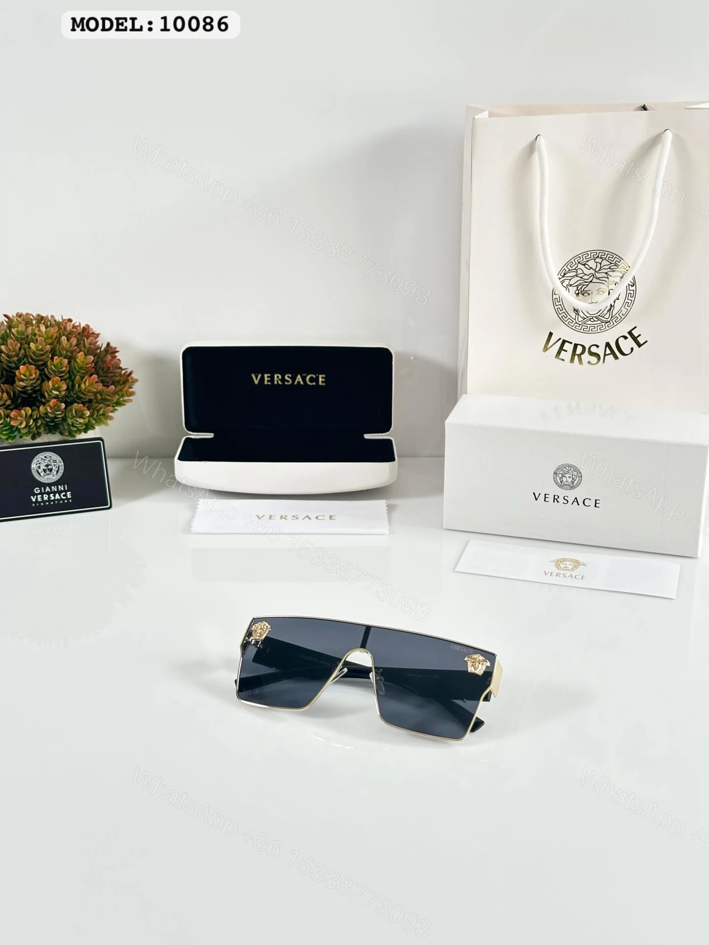 View 2 of Versace 10086 Oversized Black Sunglasses Metal Frame