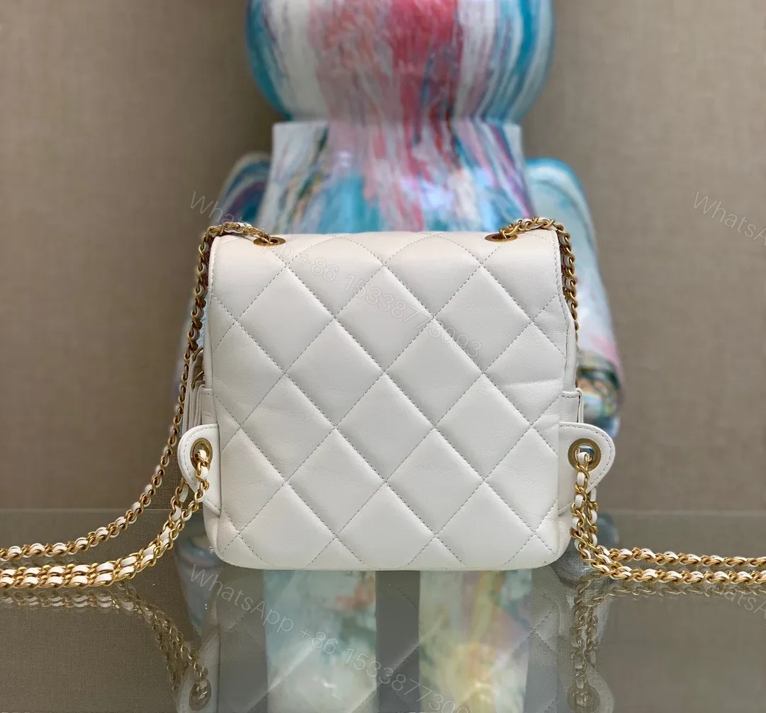 View 7 of Chanel Mini Backpack Replica 11 Milk White With Gold Lock 18x20x11.5cm