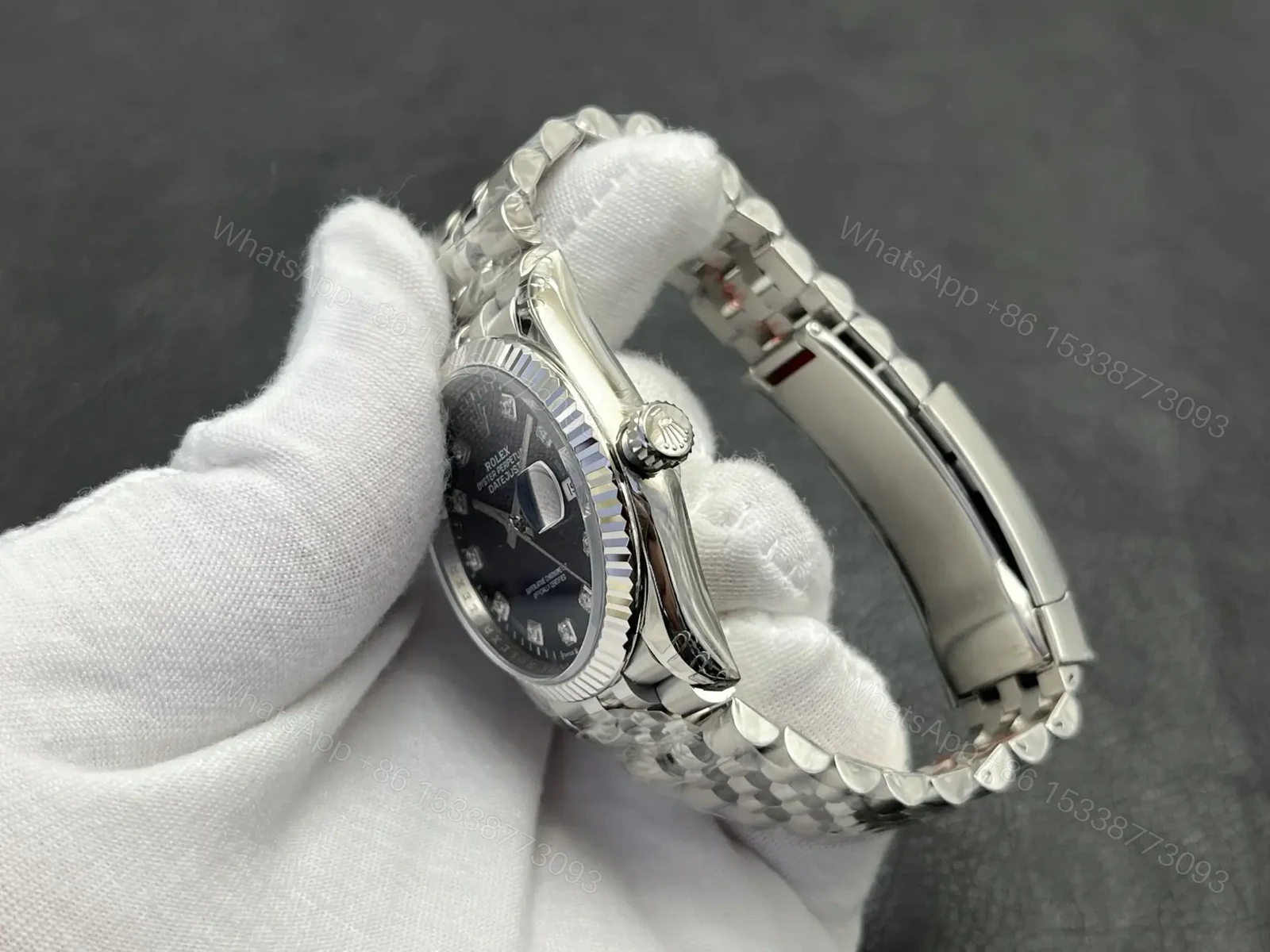 View 6 of Rolex Datejust 36 Stainless Steel Fluted Jubilee Black Dial 116234-0079