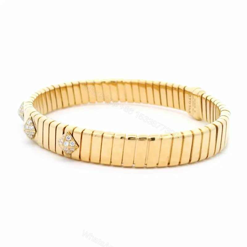 View 3 of 18K Yellow Gold Bvlgari Tubogas Diamond Bracelet for Women