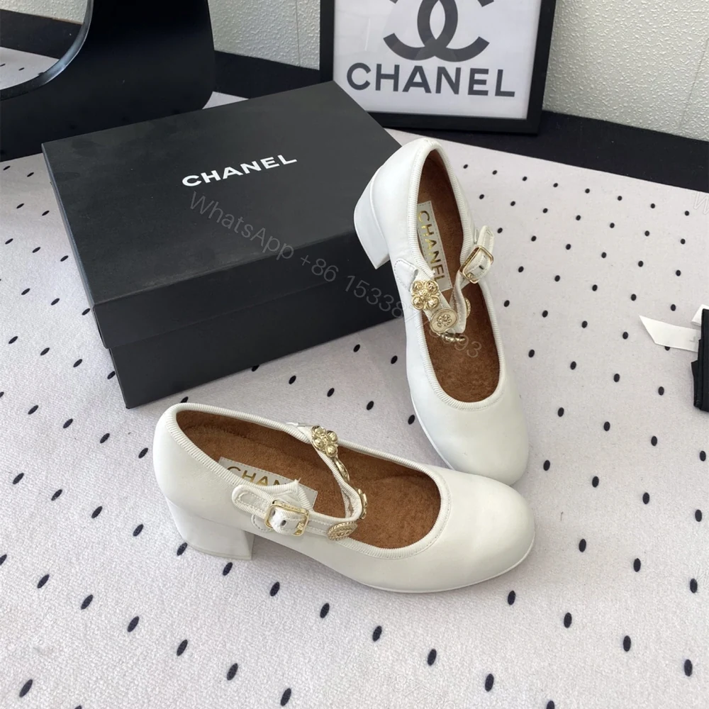 View 9 of 高仿Chanel*G45778N圓頭塔扣芭蕾舞鞋4.5CM白色免檢版