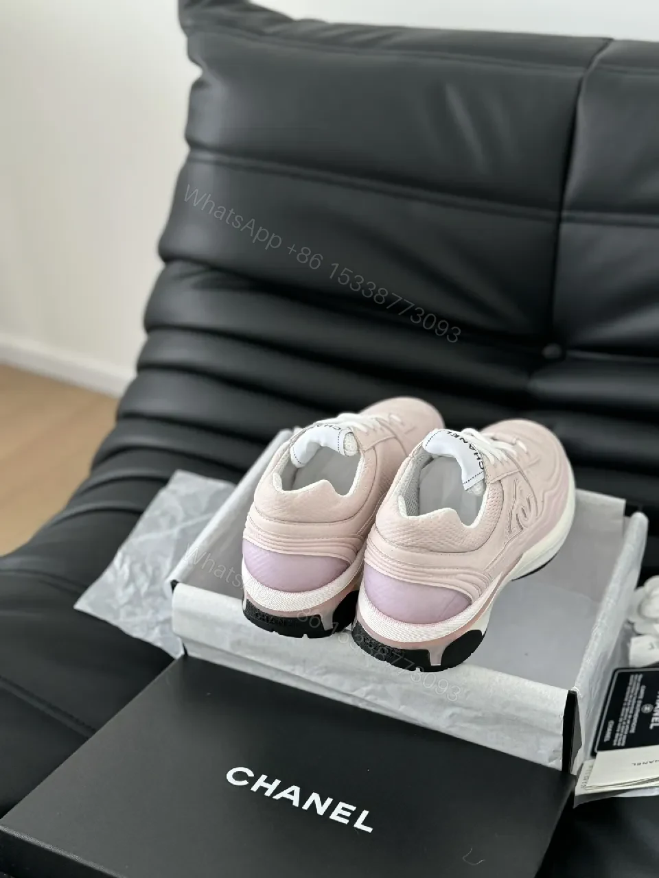 View 9 of Soft Pink Leather Sneaker - Subtle Couture Texture, Everyday Luxe, High-Top